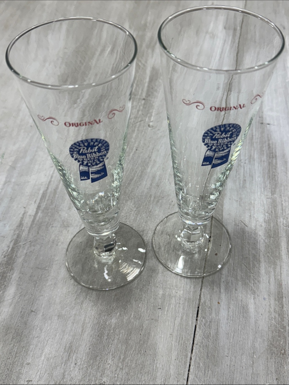 Vintage Pabst Blue Ribbon Fluted Pilsner Glasses (2)